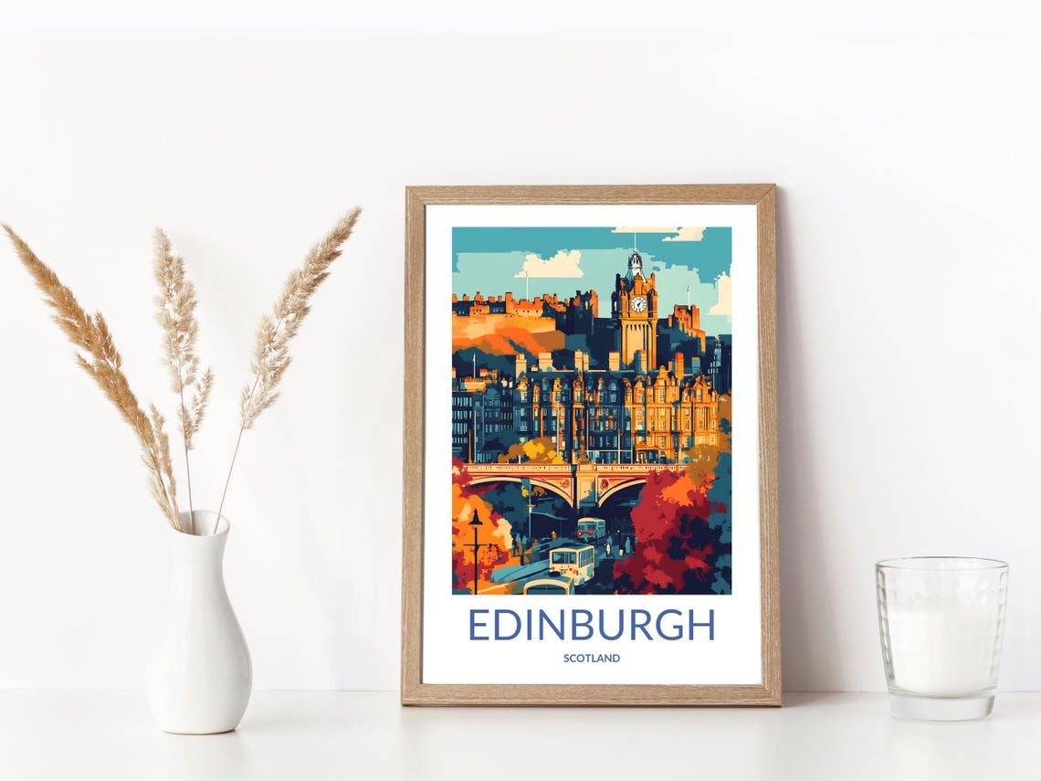 Edinburgh Castle Balmoral Clock Tower Autumn Scotland Travel Poster - Image 3