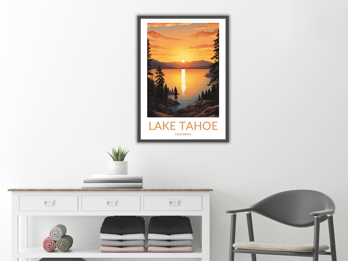 Lake Tahoe California Sunset Glow Pine Shore Vintage Travel Poster - Image 2