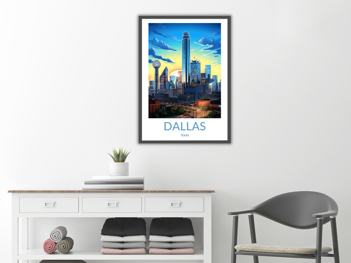 Dallas Texas Sunset Skyline Reunion Tower City Retro Travel Poster - Image 2