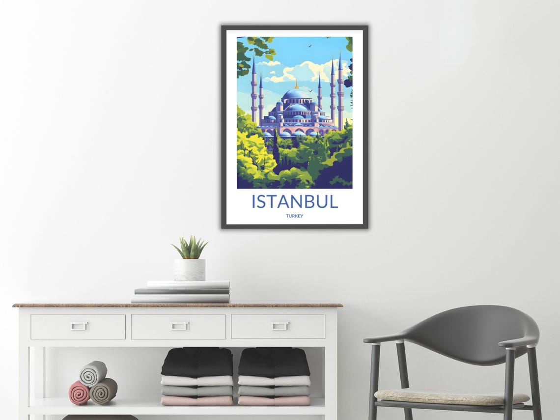 Istanbul Turkey Blue Mosque Greenery Dome Minarets Travel Poster - Image 2