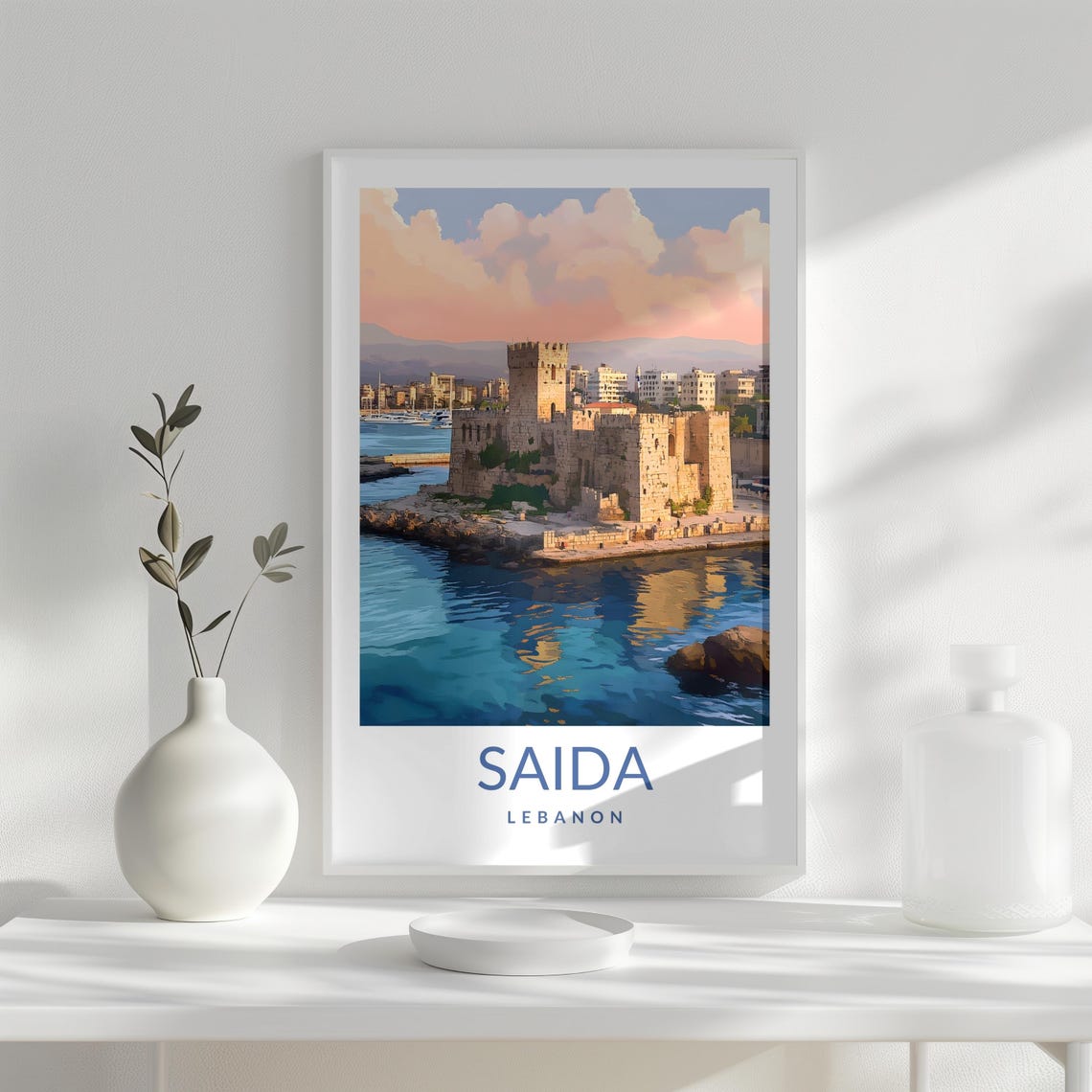 Saida Lebanon Sea Castle Fortress Sunset Coast Travel Poster - Image 2