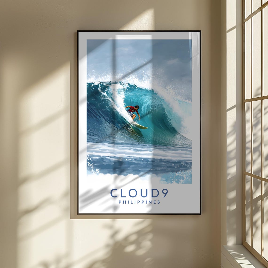 Cloud 9 Philippines Surfer Riding Big Ocean Wave Travel Poster - Image 3