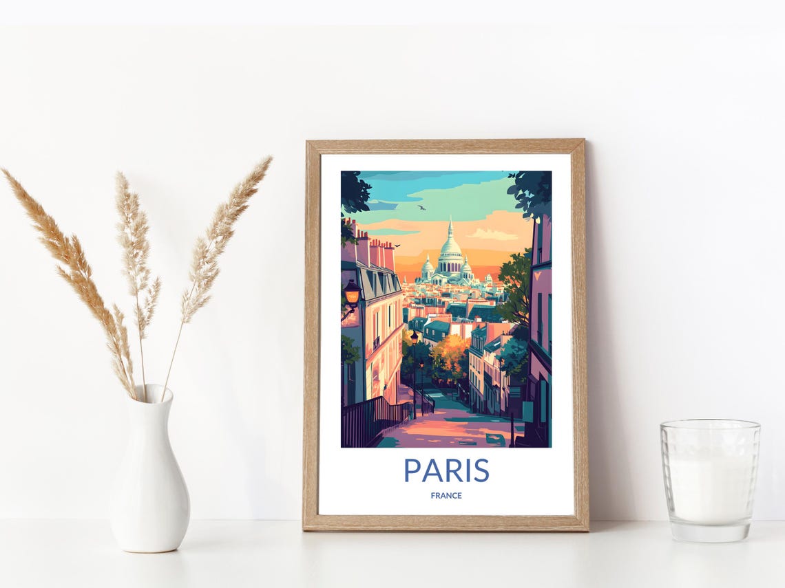 Paris France Sacre Coeur Basilica Sunset Rooftops Travel Poster - Image 3
