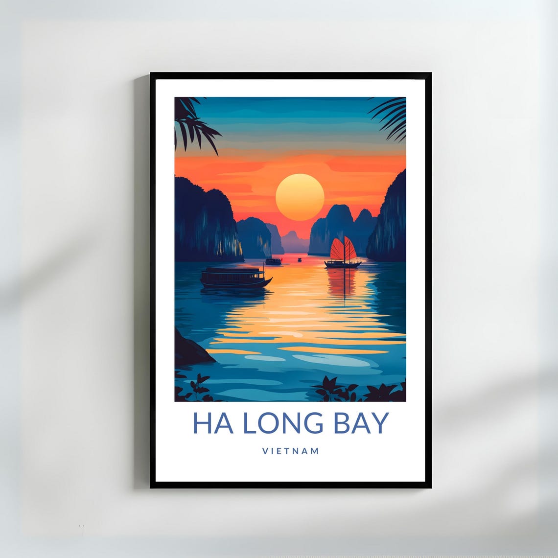 Ha Long Bay Vietnam Sunset Karst Islands Sailboat Golden Hour Poster