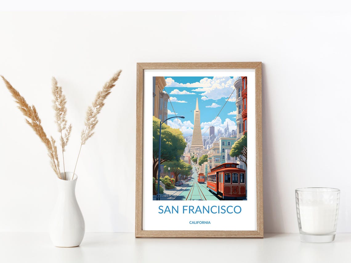 San Francisco California Cable Car Pyramid Street Scene Poster - Image 3