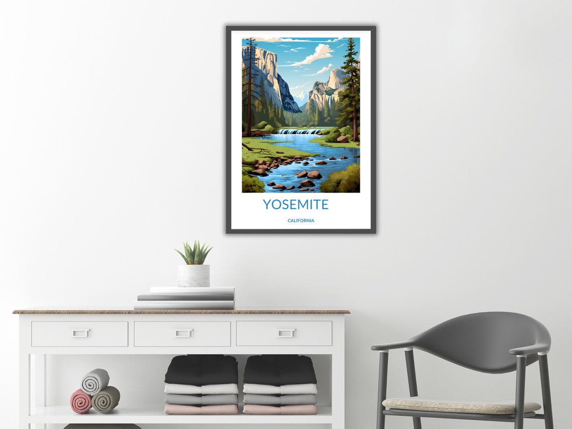 Yosemite Waterfall Cascade El Capitan Pines California Nature Poster - Image 2