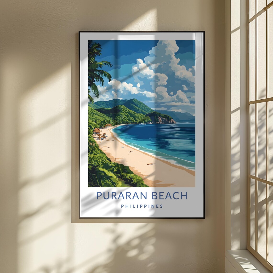 Puraran Beach Philippines Green Hills Crescent Bay Travel Poster - Image 3