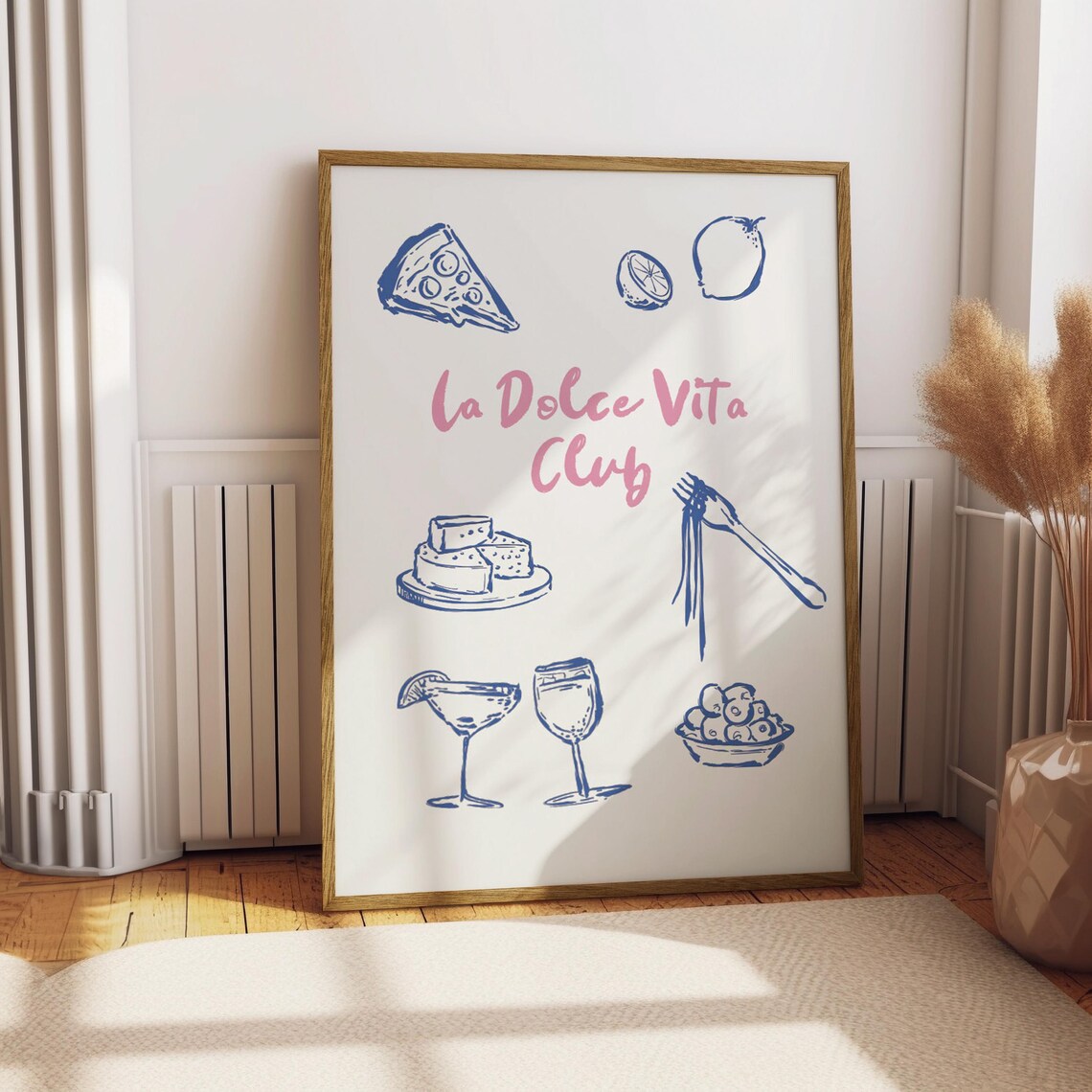 La Dolce Vita Club Pink Script Italian Food Wine Sketch Poster - Image 5