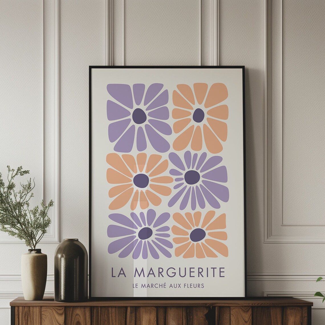 La Marguerite Purple Orange Daisy Flower Market Botanical Exhibition Poster