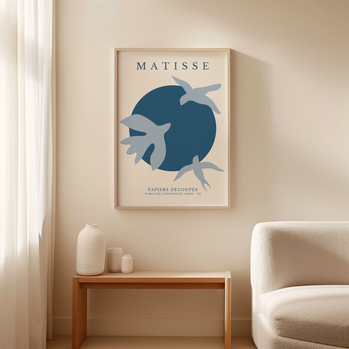 Matisse Navy Sun with Grey Doves Papiers Decoupes Art Wall Art
