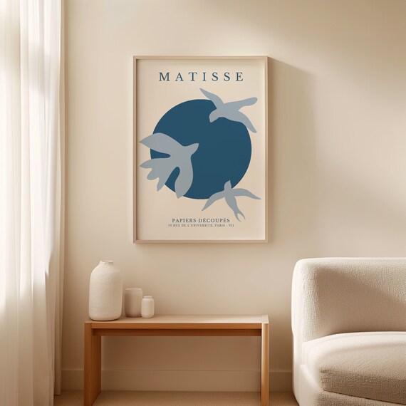 Matisse Blue Print Navy Blue Henri Matisse Wall Art Mid Century Modern Matisse Abstract Birds Vintage Exhibition Poster Minimalism Art
