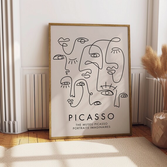Pablo Picasso Poster Neutral Beige Picasso Abstract Line Art Print Gallery Exhibition Wall Art Print Mid Century Modern Art Minimalism