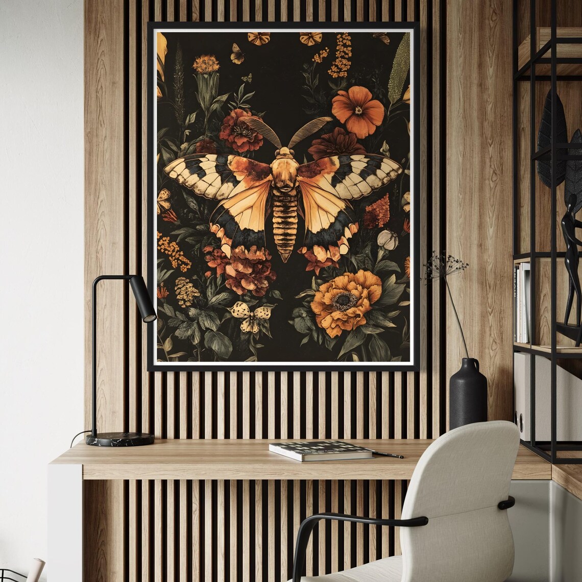 Giant Atlas Moth Dark Autumn Floral Vintage Botanical Art Poster - Image 2