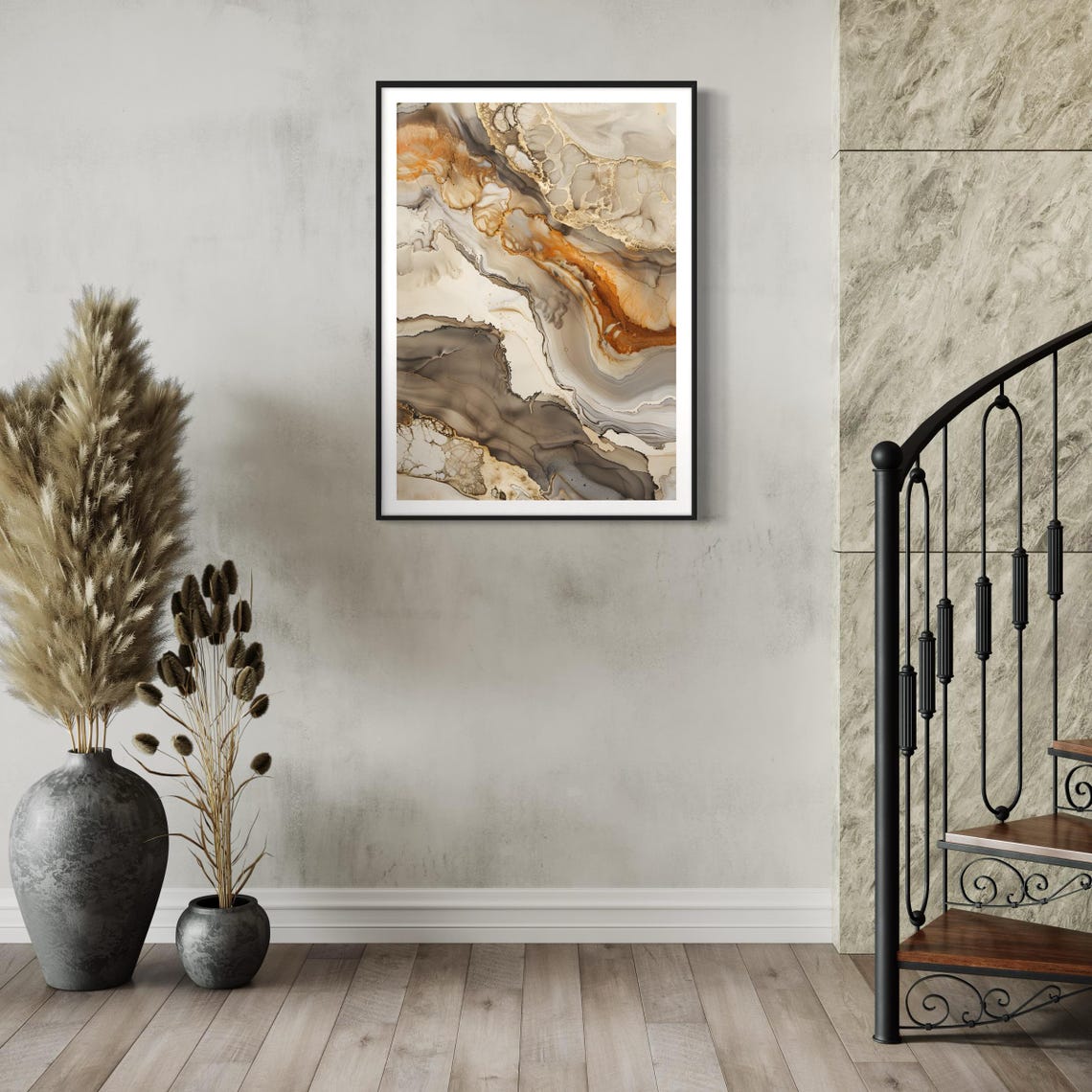 Cream Beige Marble Abstract Fluid Ink Elegant Minimalist Art Print - Image 3
