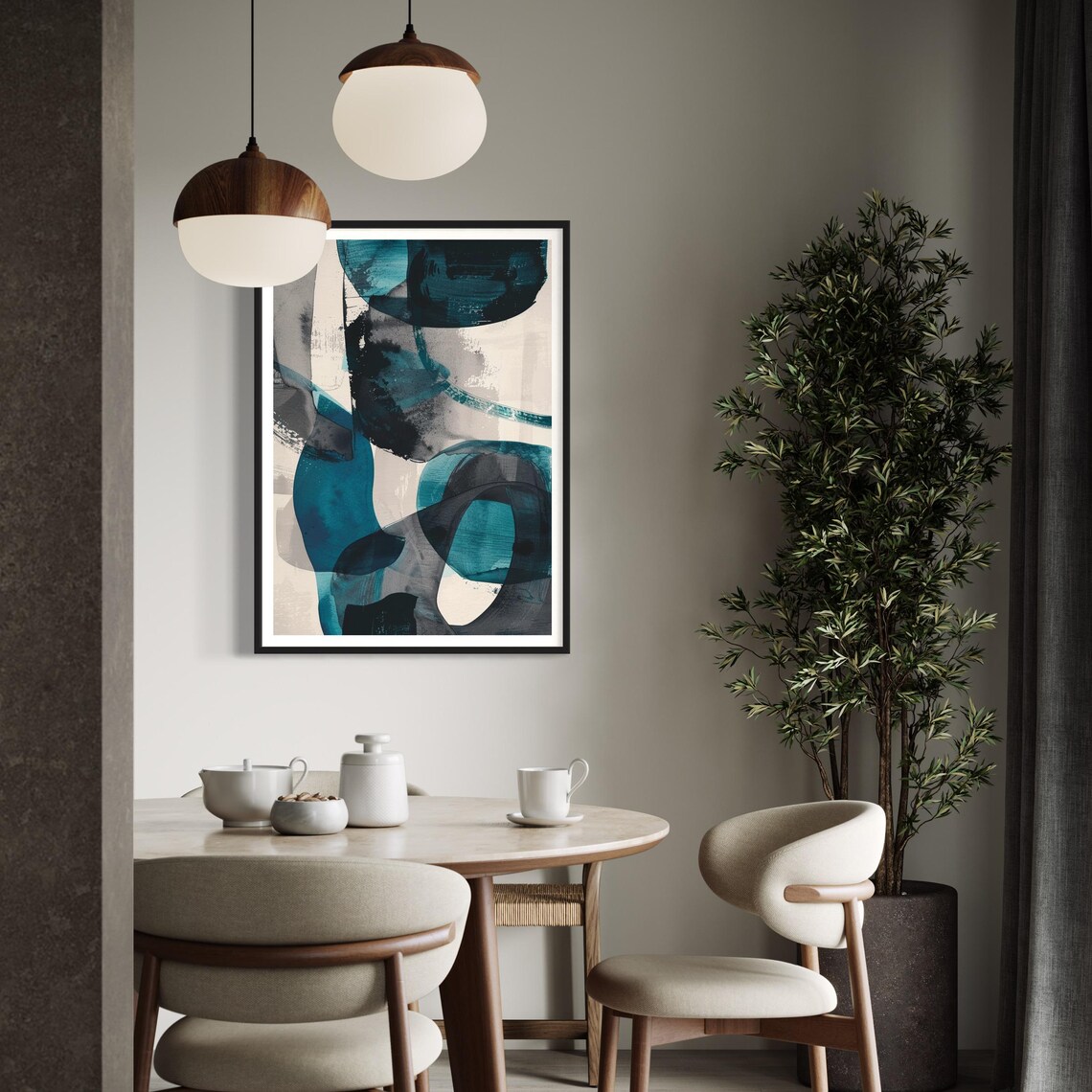 Grey Turquoise Abstract Art Print, Mid-Century Modern - Image 4