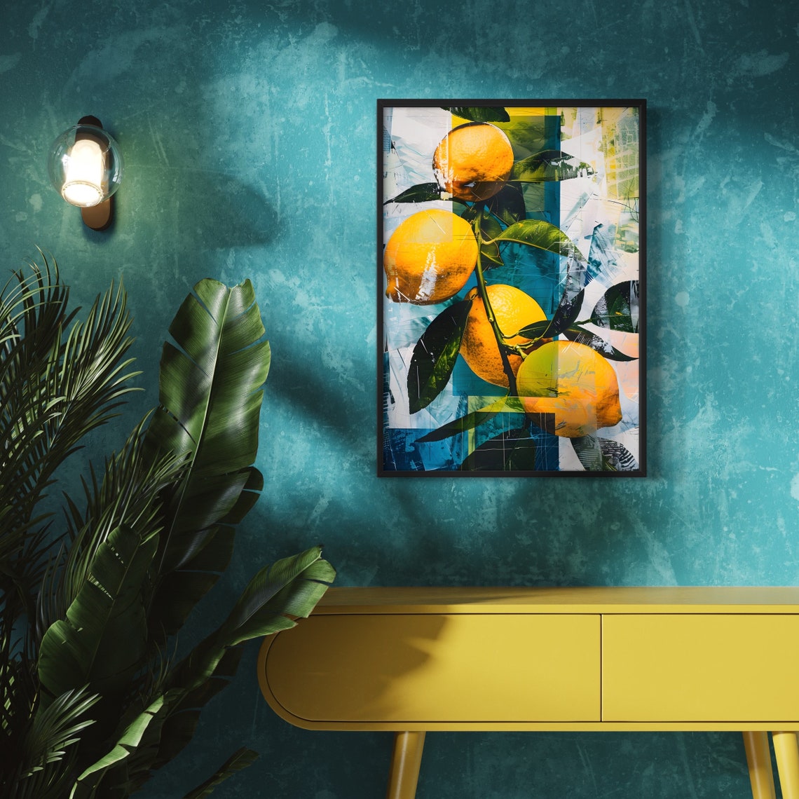 Lemon Branch Citrus Fruit Mediterranean Mixed Media Modern Art Print - Image 3
