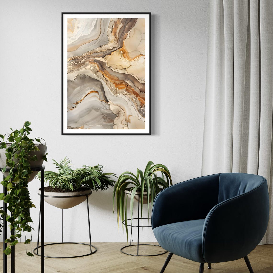 Neutral Beige Gold Abstract Fluid Ink Marble Modern Art Print - Image 4