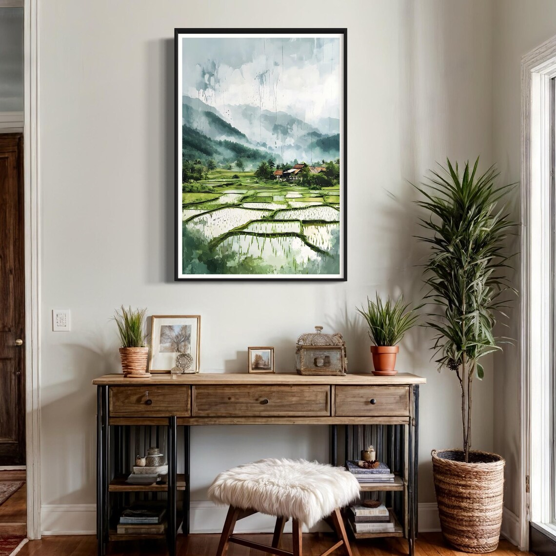 Sapa Vietnam Rice Terraces Misty Mountains Watercolor Travel Poster - Image 3