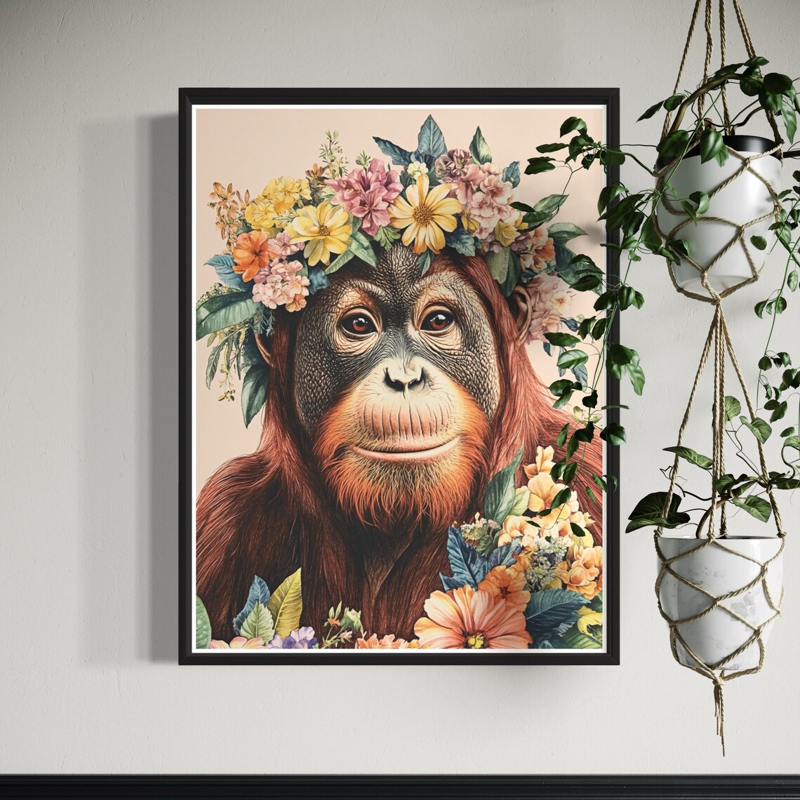 Orangutan Floral Crown, Vintage Wildlife Art Print - Image 4