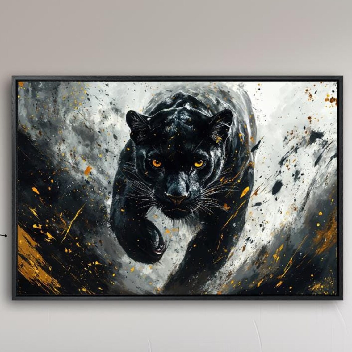 Fierce Black Panther Golden Splash Eyes Modern Big Cat Art Poster