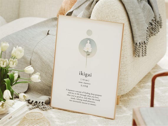 Meditation Ikigai Definition Poster, Mindfulness