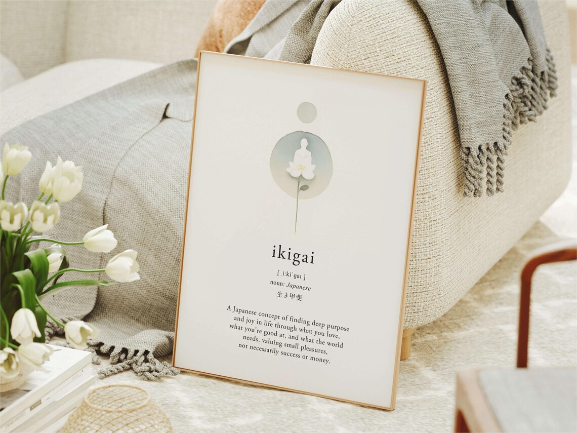 Meditation Ikigai Definition Poster, Mindfulness
