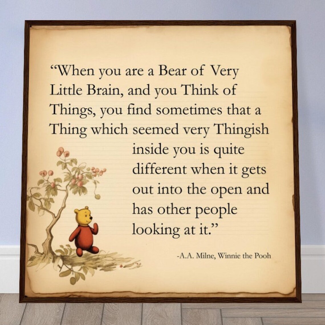 A.A. Milne Winnie the Pooh Bear Very Little Brain Vintage Quote Poster