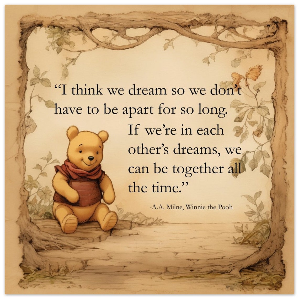 Winnie the Pooh Dream Together Tree Border Classic Quote Poster - Image 4