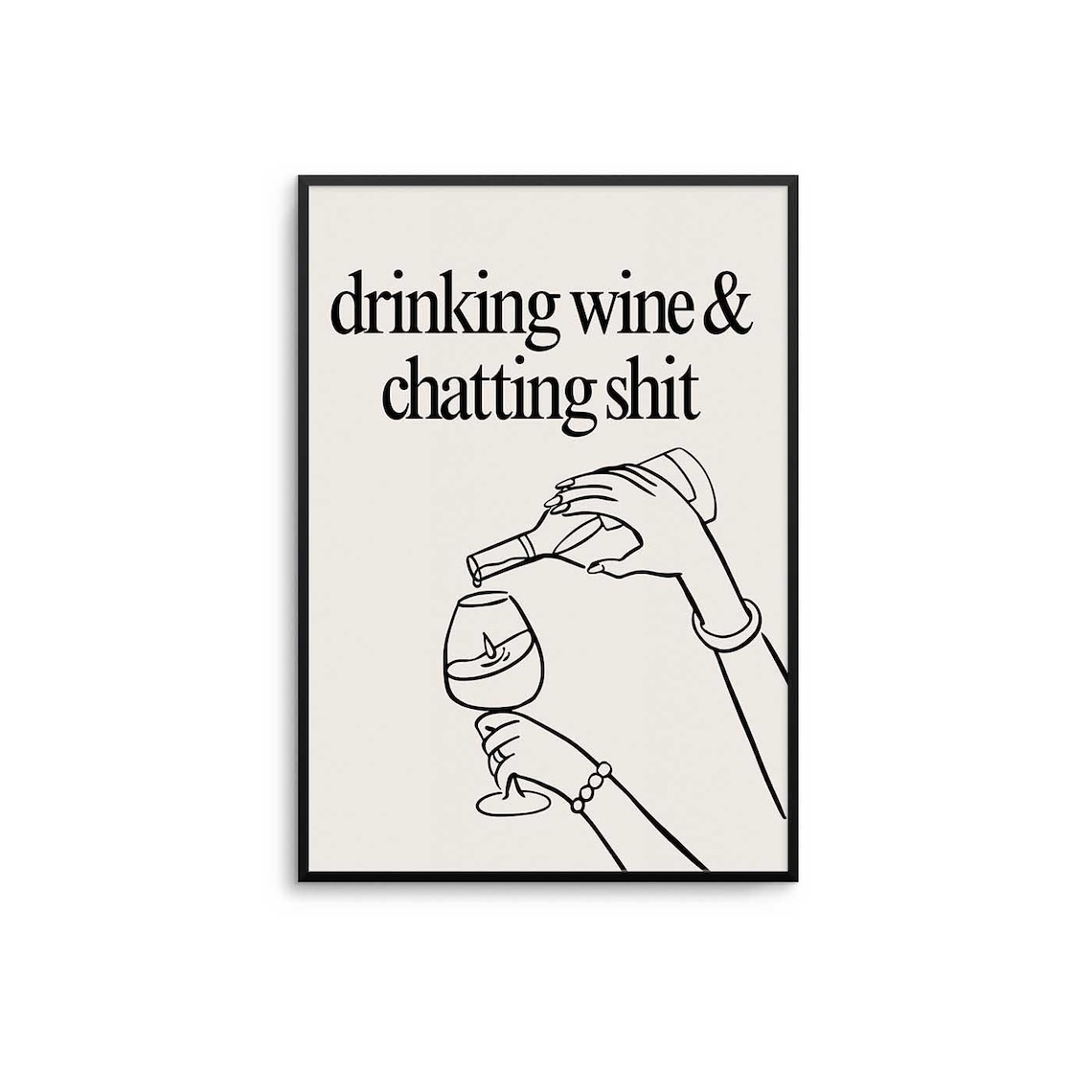 Funny Wine Quote Line Art Poster, Bar Cart Decor