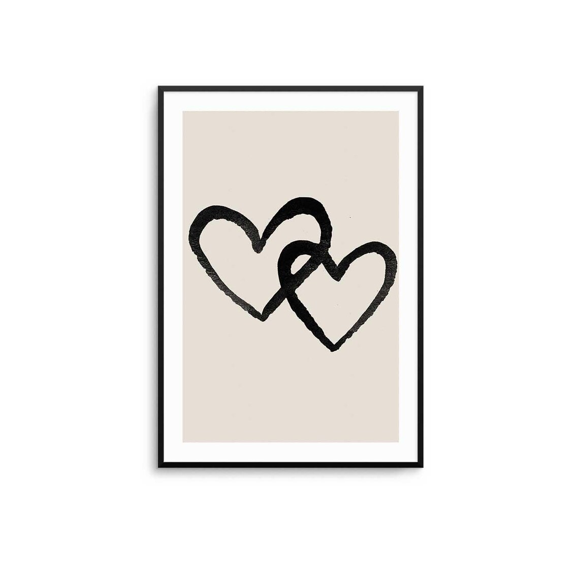 Black Hearts Duo Art Print, Beige Love Illustration