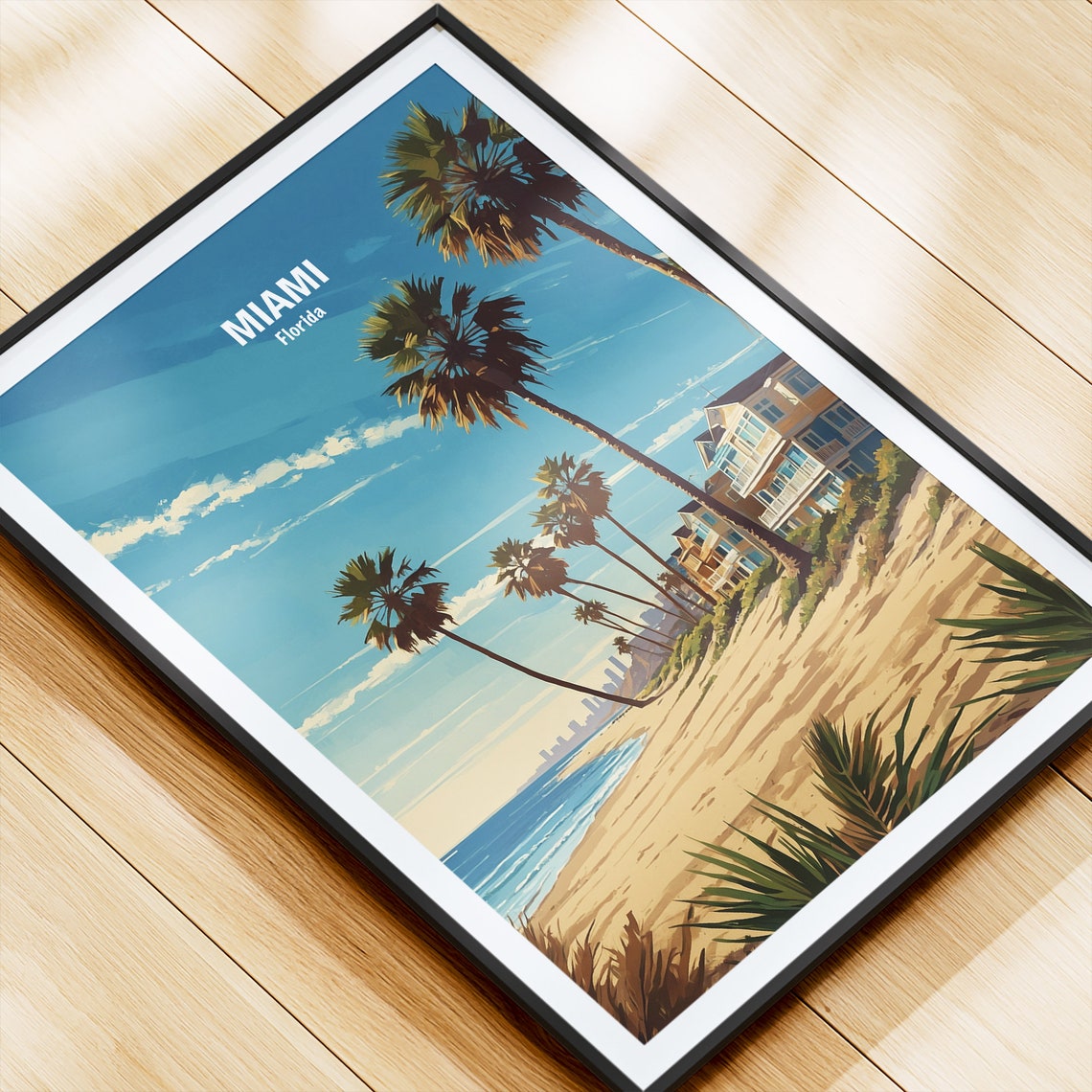 Miami Florida Palm Lined Beachfront With Ocean Skyline Poster - Image 4
