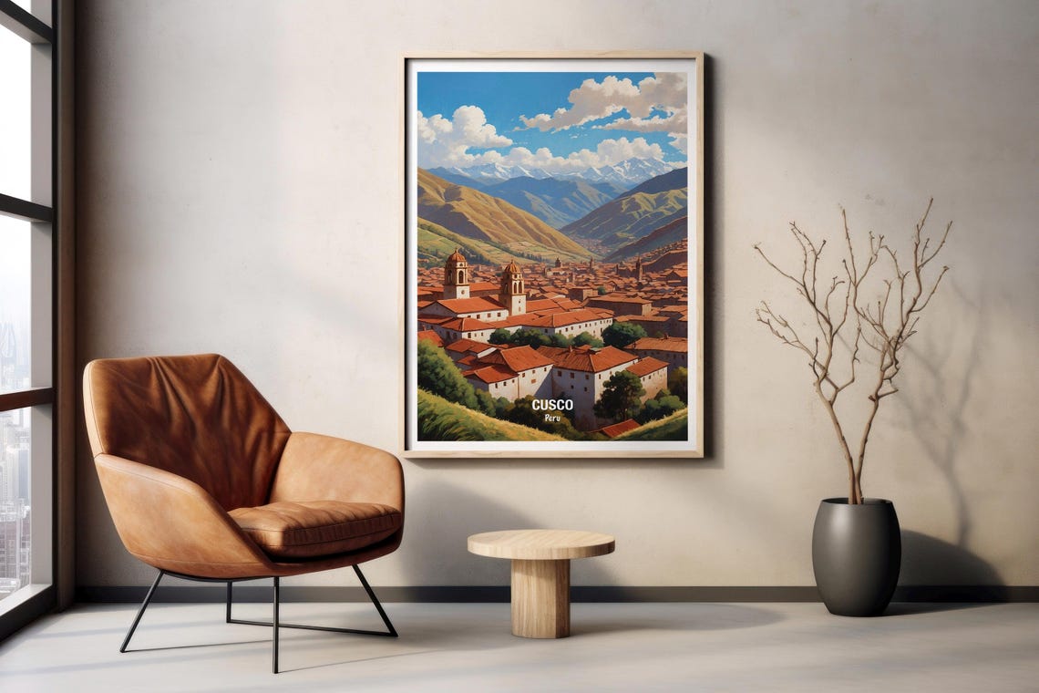 Cusco Peru Red Rooftop Old Town Beneath Tall Andean Peaks Poster - Image 2