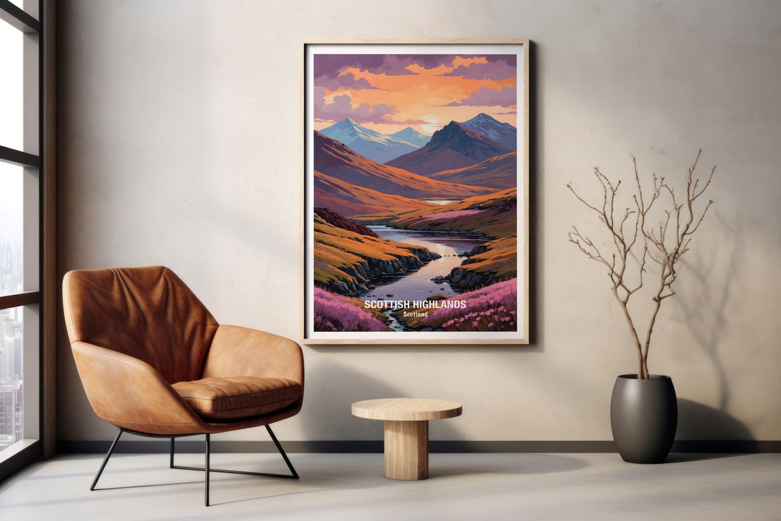 Scottish Highlands Sunset Glen Heather Scotland Travel Poster - Image 2