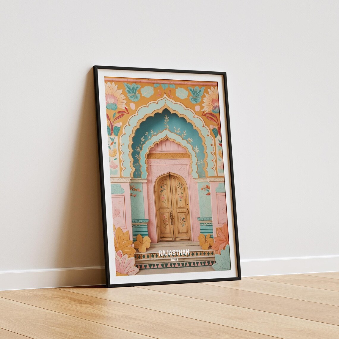 India Rajasthan Ornate Painted Archway Floral Palace Door Poster - Image 5