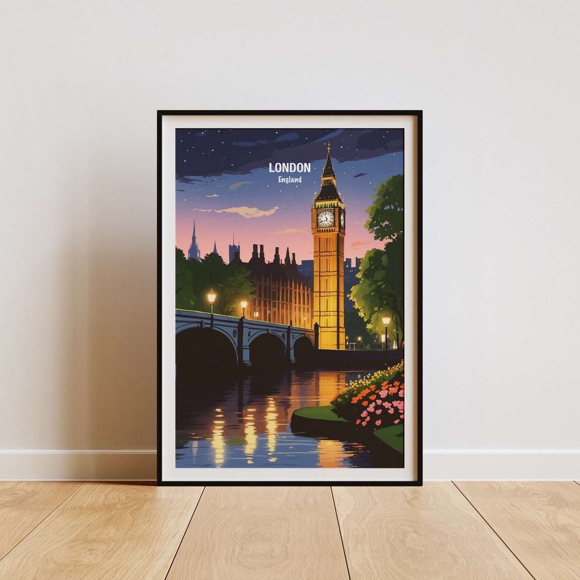 London Big Ben and Westminster Bridge at Dusk River Thames Poster