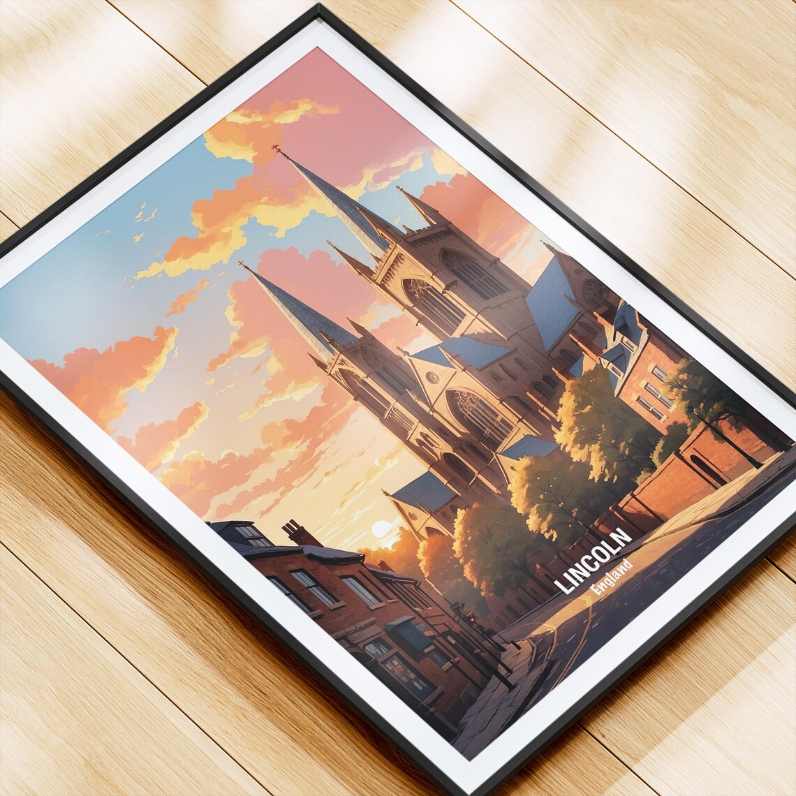 Lincoln Cathedral Twin Spires Sunset Golden England Travel Poster - Image 4