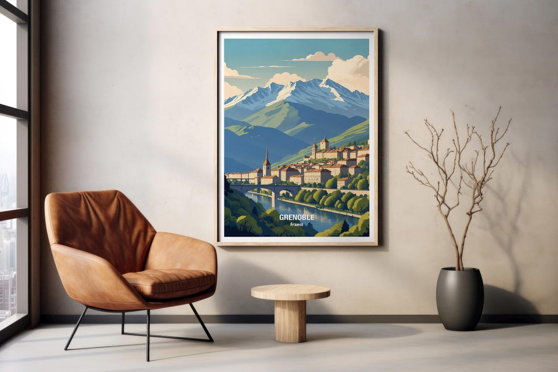 Grenoble France Travel Poster Vintage Grenoble Print French Alps Art Home Decor Gift For Travelers Wall Art Scenic Print - Image 2