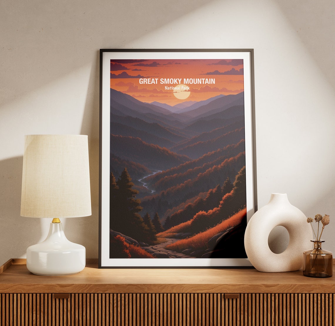 Great Smoky Mountain National Park Fiery Sunset Ridges Poster - Image 3