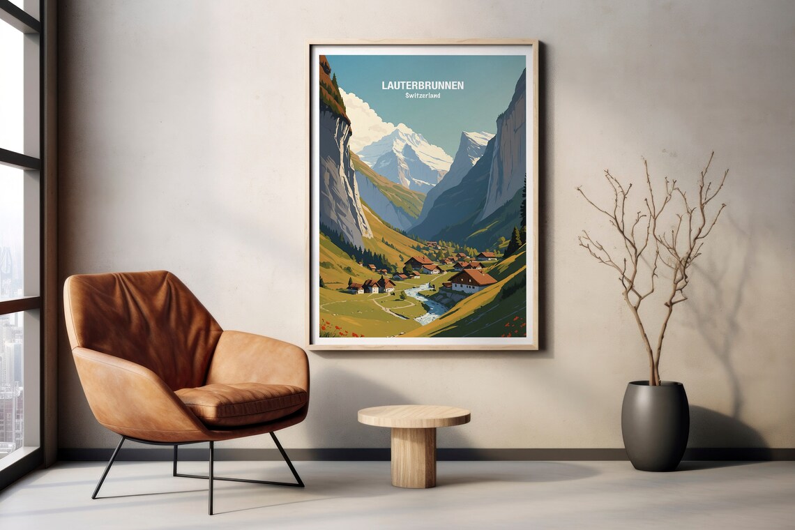 Lauterbrunnen Valley Swiss Alps Waterfalls Village Scenic Poster - Image 2