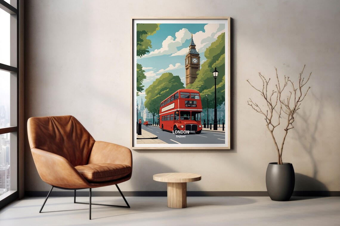 London Red Double Decker Bus and Big Ben Daytime Avenue Poster - Image 2
