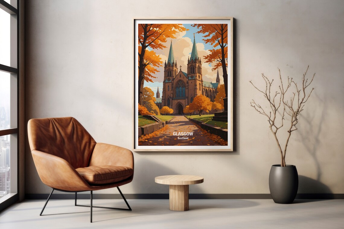 Glasgow Cathedral Autumn Foliage Scotland Heritage Travel Poster - Image 2