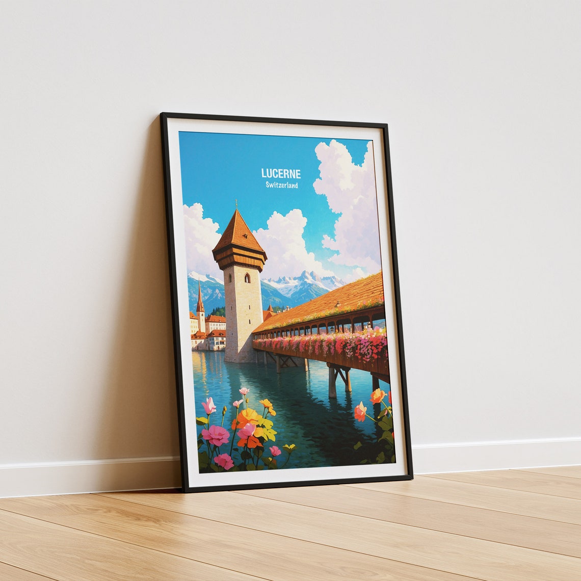 Lucerne Switzerland Chapel Bridge Flower Boxes River Alps Poster - Image 5