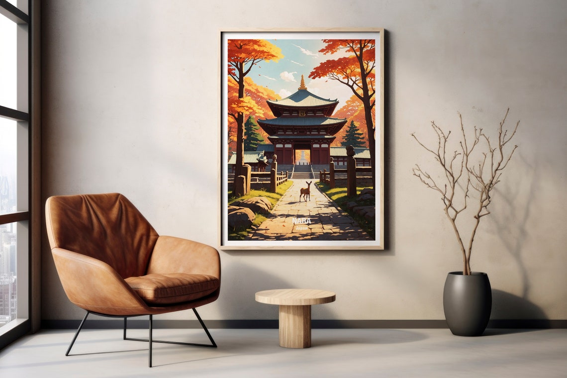 Nara Deer Park Autumn Temple Gate Japan Wildlife Travel Poster - Image 2