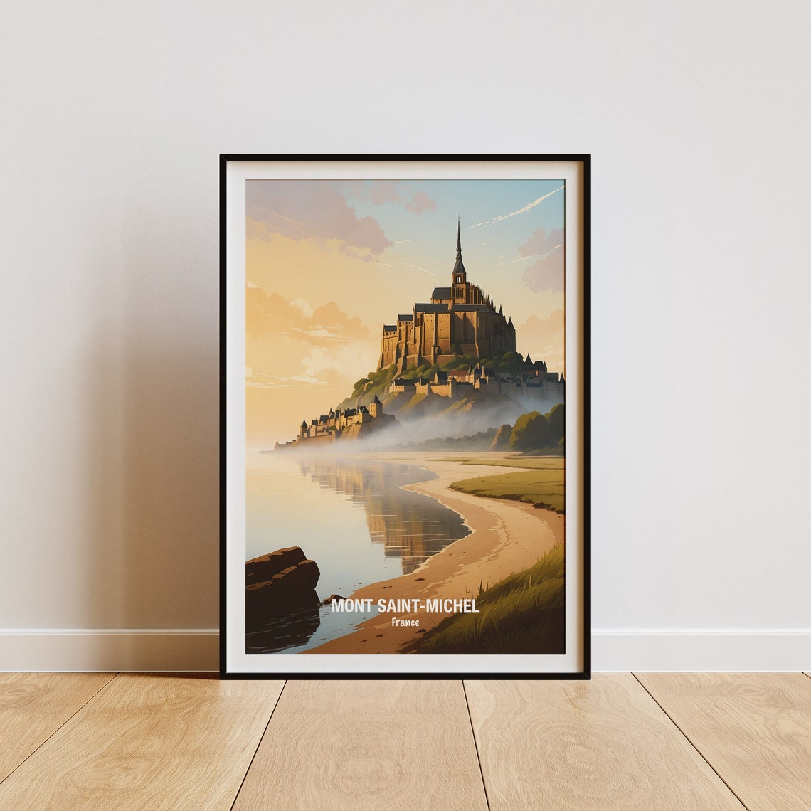 Mont Saint Michel Normandy Misty Abbey Tidal Dawn Travel Poster