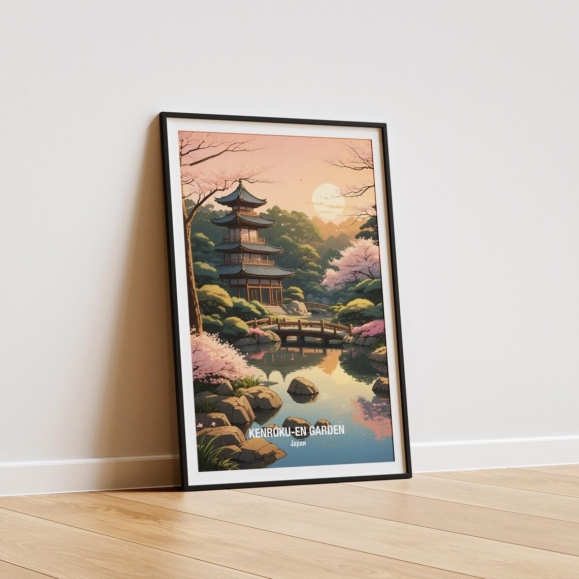 Japan Kenrokuen Garden Cherry Blossom Pagoda Sunset Pond Poster - Image 5