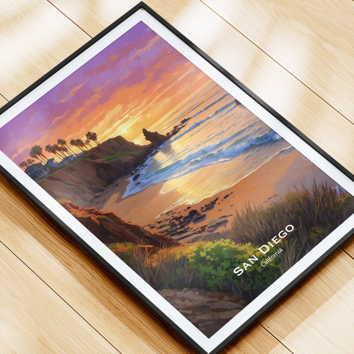 San Diego California Glowing Sunset Cliffs Over Golden Beach Poster - Image 4