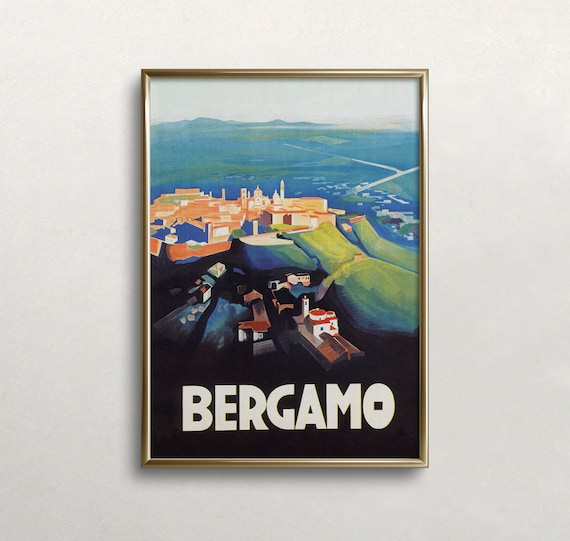 Bergamo Italy Vintage Travel Poster, Europe Wall Art