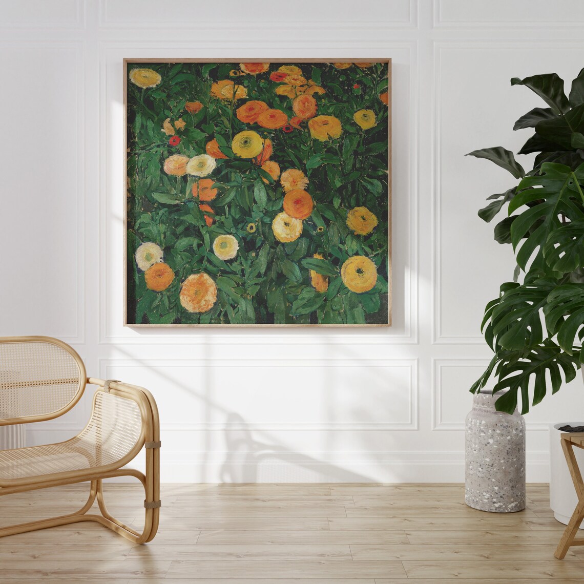 Marigolds Vintage Wall Art, Botanical Floral Art Print