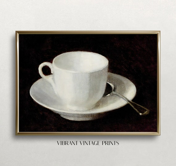 Coffee Cup Vintage Wall Art Dark Moody Wall Art White Cup And Saucer Coffee Wall Decor Wall Art 371