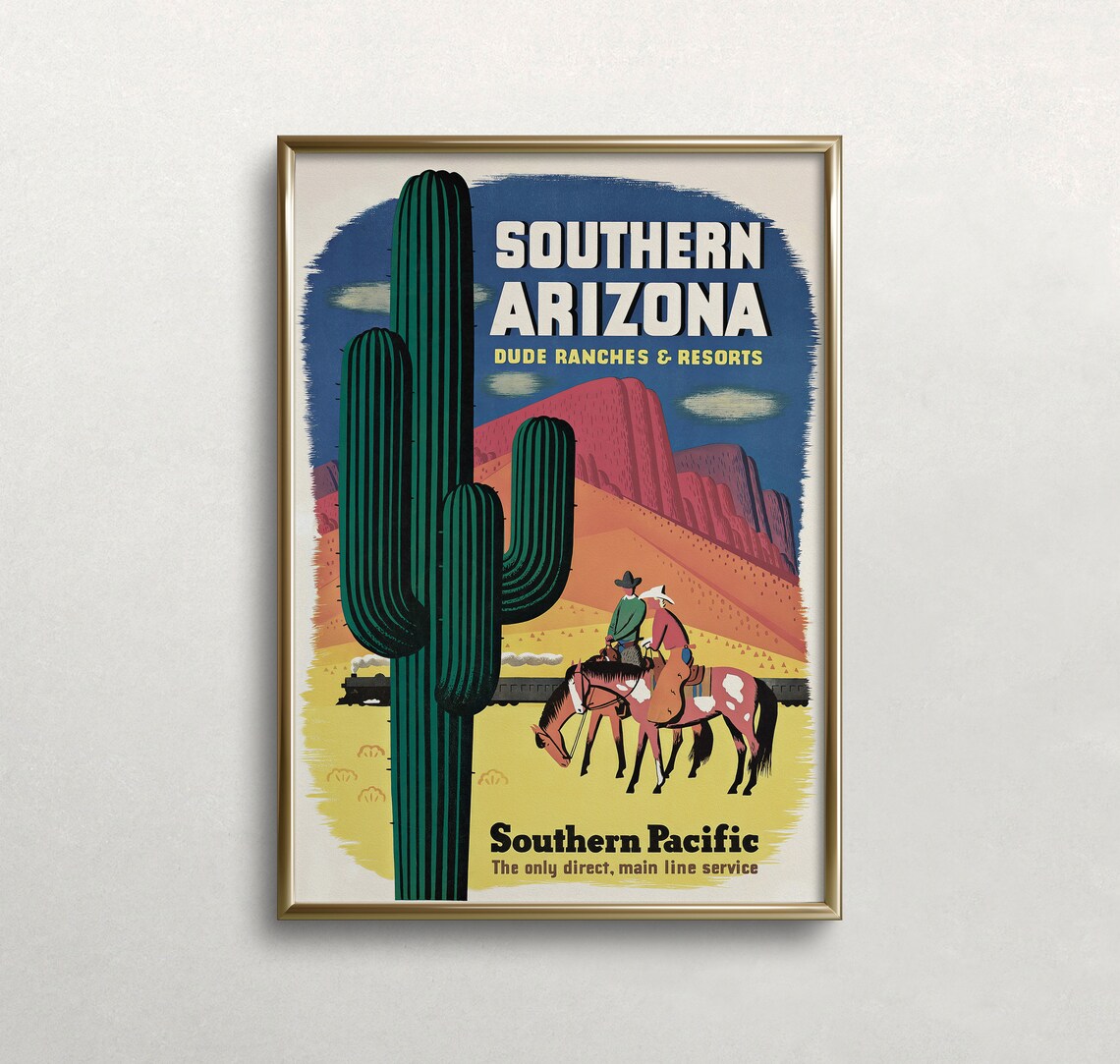 Arizona Vintage Travel Poster, Southern Arizona Cactus